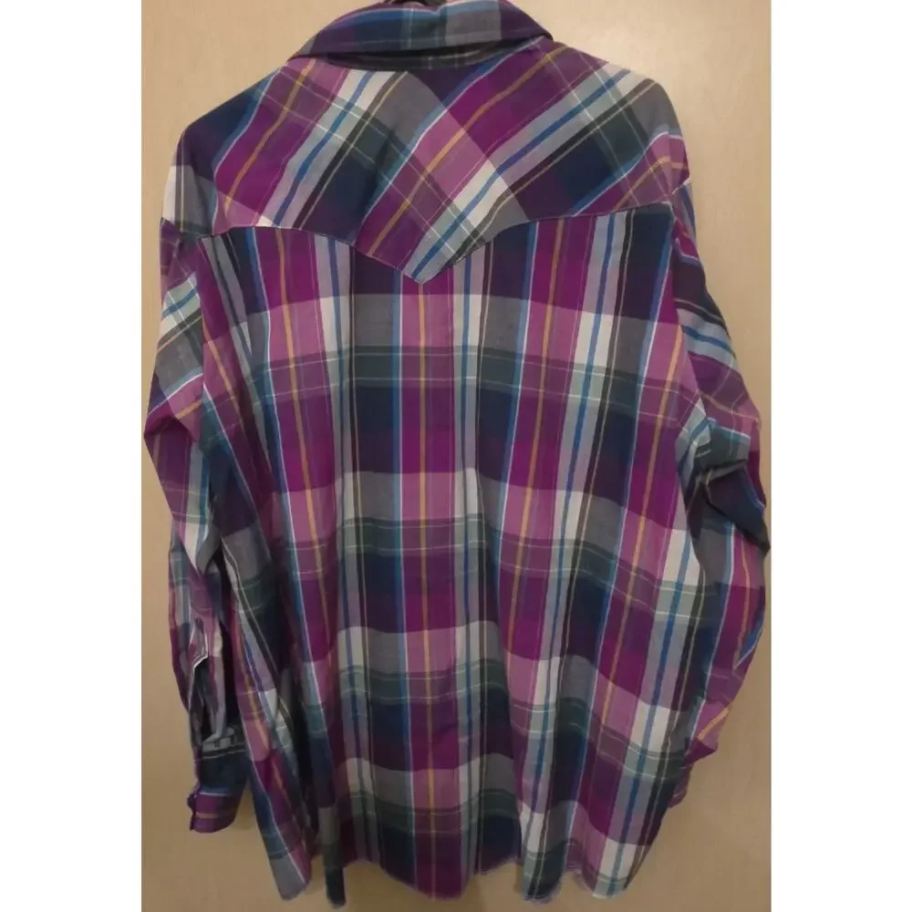 Men's Western Frontier Plaid Pearl Snap Long Sleeve Shirt Cowboy USA 3XL